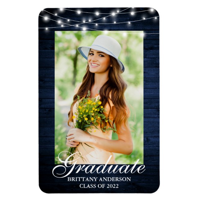Blue Wood Lights Photo Graduation Announcement Magnet (Vertical)
