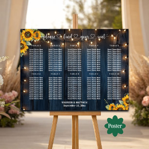 Blue Wood String Lights 10 Tables Wedding Seating Poster