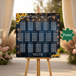 Blue Wood String Lights 16 Tables Wedding Seating Poster