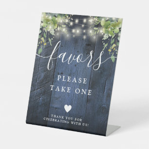 Blue Wood String Lights Greenery Boho Favours Pedestal Sign