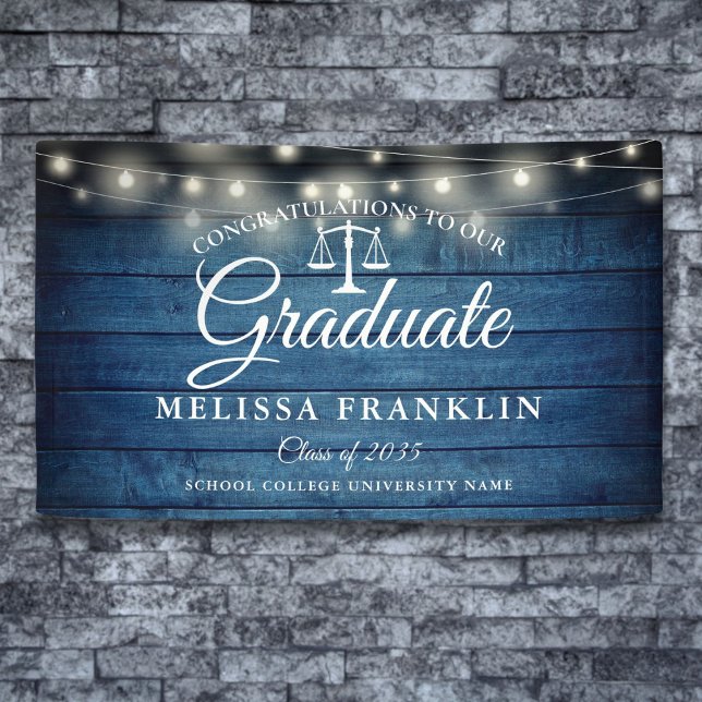 Blue Wood String Lights Law School Graduation Banner (Blue Wood String Lights Law School Graduation Banner)