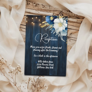 Blue Wood String Lights White Floral Reception Enclosure Card