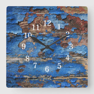 Blue Wood Wall Clock