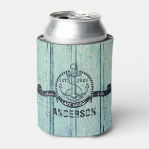 Blue Wood Welcome to the Lake House Can Cooler