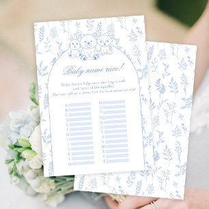 Blue Woodland Baby Boy Shower Name Race Game Card