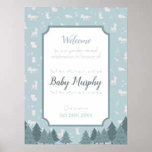 Blue Woodland Critters Gender Reveal Welcome Sign