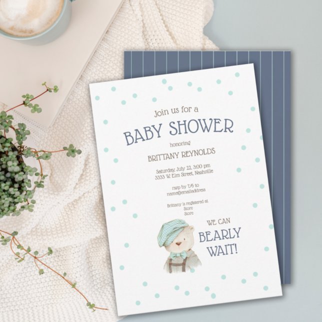 Blue Woodland Forest Bear Baby Shower Invitation (Creator Uploaded)