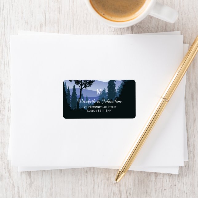 Blue Woodland Forest, Rustic Wedding Label (Insitu)