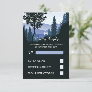 Blue Woodland Forest, Rustic Wedding RSVP Card