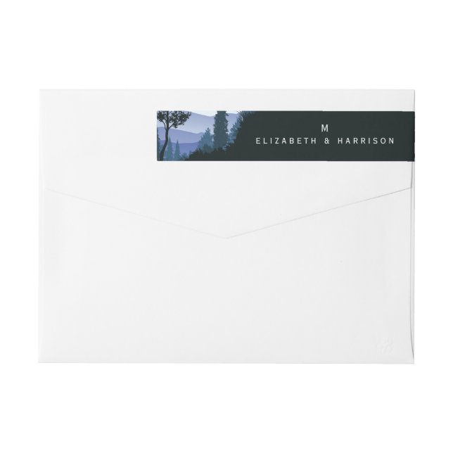 Blue Woodland Forest, Rustic Wedding Wrap Around Label (Back)