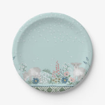 Blue Woodland Lamb Paper Plates 7"