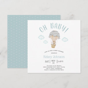 Blue Woodland Teddy Bear Bunny Baby Shower Invitation