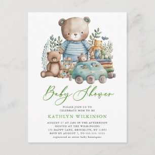 Blue Woodland We Can Barely Wait Boy Baby Shower Invitation Postcard