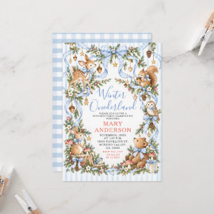 Blue Woodland Winter Onederland First Birthday Invitation