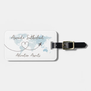 blue Word Map Adventure Await Custom name Luggage Tag