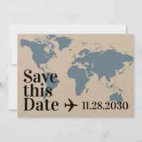 Blue World Map and Aeroplane Heart Bold Destinatio