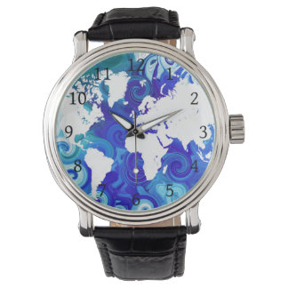 Blue World Map Design 267 Watch