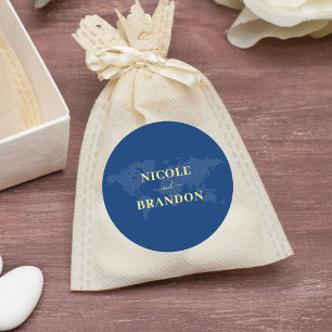 Blue World Map Destination Wedding Classic Round Sticker