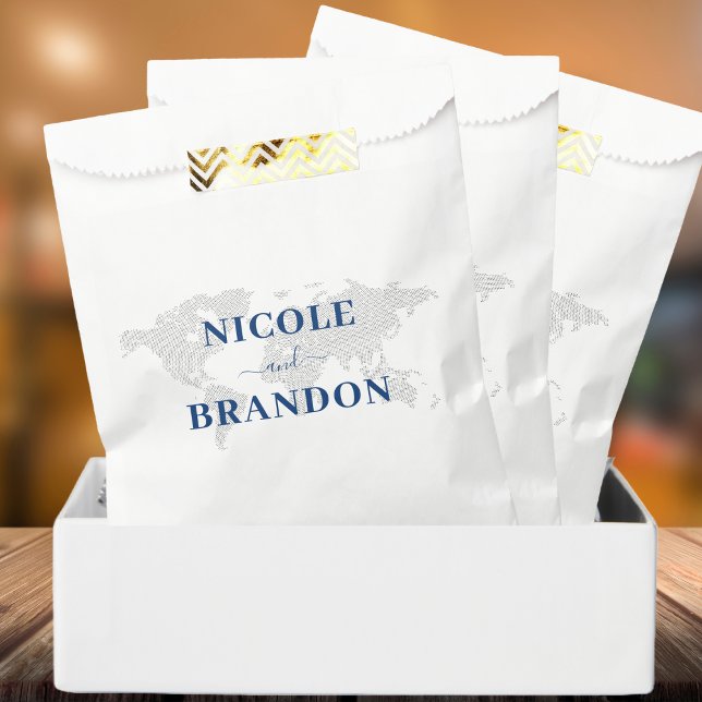 Blue World Map Destination Wedding Favour Bags (Blue World Map Destination Wedding Favor Bag)