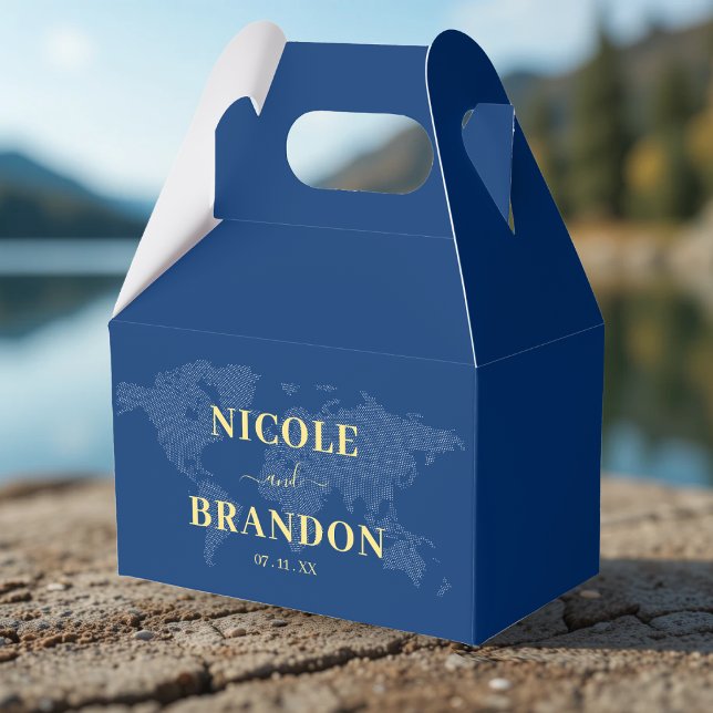 Blue World Map Destination Wedding Favour Box (Blue World Map Destination Wedding Favor Boxes
)