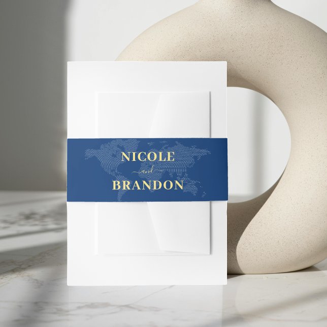Blue World Map Destination Wedding Invitation Belly Band (Blue World Map Destination Wedding Invitation Belly Band)
