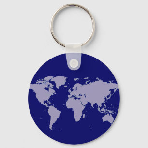 blue world map key ring