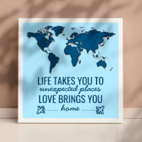 Blue World Map Motivational Life Typography Quote