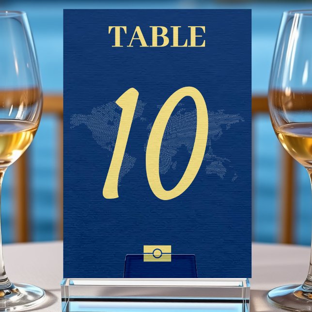 Blue World Map Passport Destination Wedding Table Number (Creator Uploaded)