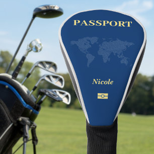 Blue World Map Passport Golf Head Cover