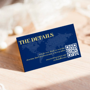 Blue World Map QR Code Wedding Details Enclosure Card