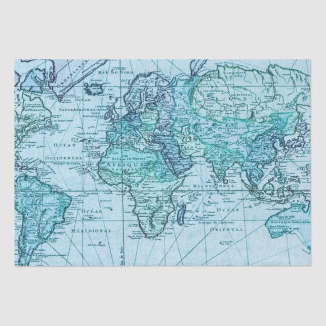 Blue World Map Tissue Paper (Front)