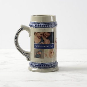 Blue World's Best Dad Custom Photo Collage Beer Stein