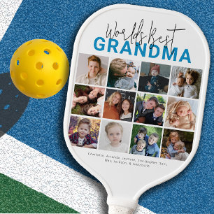 Blue Worlds Best Grandma   Photo Collage Pickleball Paddle