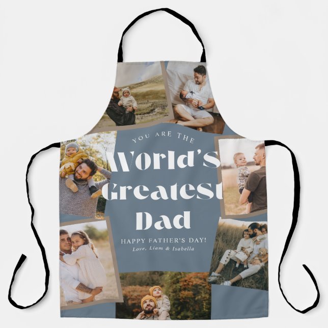 Blue World's Greatest Dad 7 Photo Collage Apron (Front)
