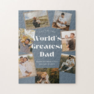 Blue World's Greatest Dad 7 Photo Collage Jigsaw Puzzle