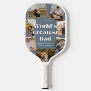 Blue World's Greatest Dad 7 Photo Collage Pickleball Paddle
