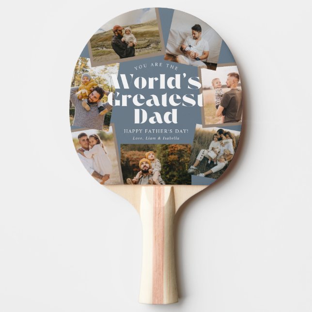 Blue World's Greatest Dad 7 Photo Collage Ping Pong Paddle (Front)
