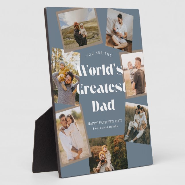 Blue World's Greatest Dad 7 Photo Collage Plaque (Side)