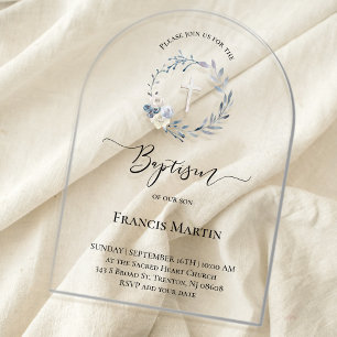 blue wreath Baptism Acrylic Invitations