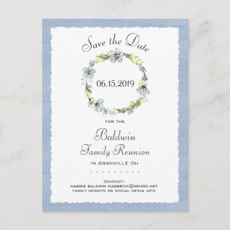 Blue Wreath Country Family Reunion Save the Date Announcement Postcard
