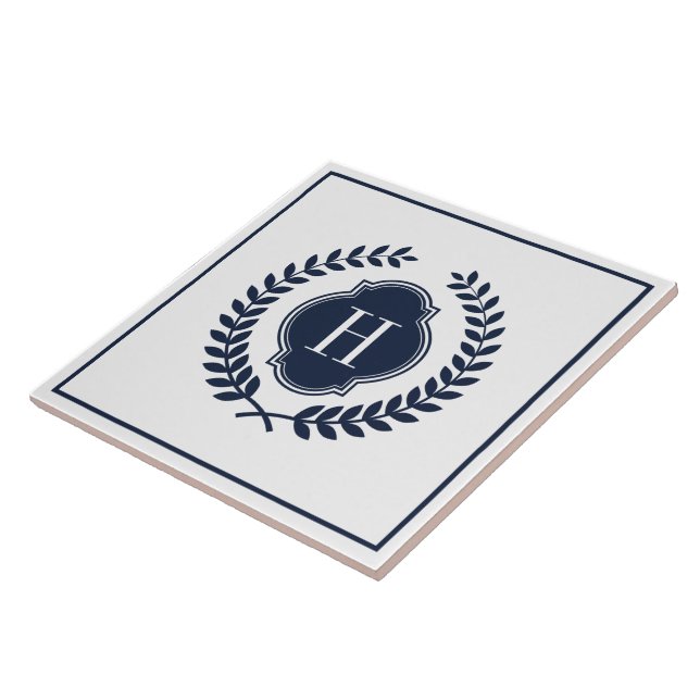Blue Wreath Crest Custom Monogram Tile (Side)