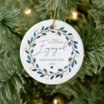 Blue Wreath First Christmas Engaged Ceramic Tree Decoration<br><div class="desc">Blue Wreath First Christmas Engaged Ceramic Ornament. Matching items available.</div>