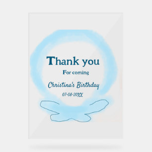 Blue wreath floral watercolor thank you for coming acrylic sign