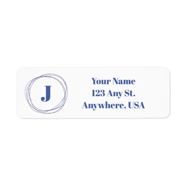 Blue Wreath Letter Initial Return Address Label (Front)