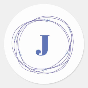 Blue Wreath Letter Initial Sticker