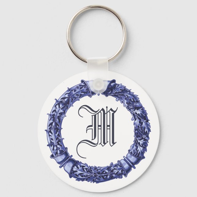 Blue Wreath Monogrammed Keychain (Front)