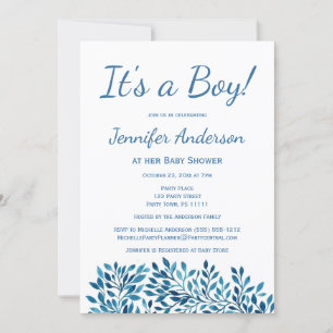 Blue Wreath Watercolor Baby Shower Invitation