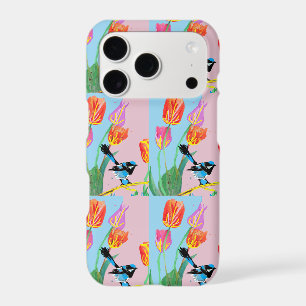 Blue Wren Bird Pink and Blue flowers 