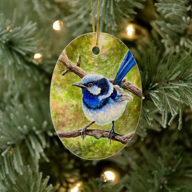 Blue Wren - Ceramic Tree Decoration (Tree)