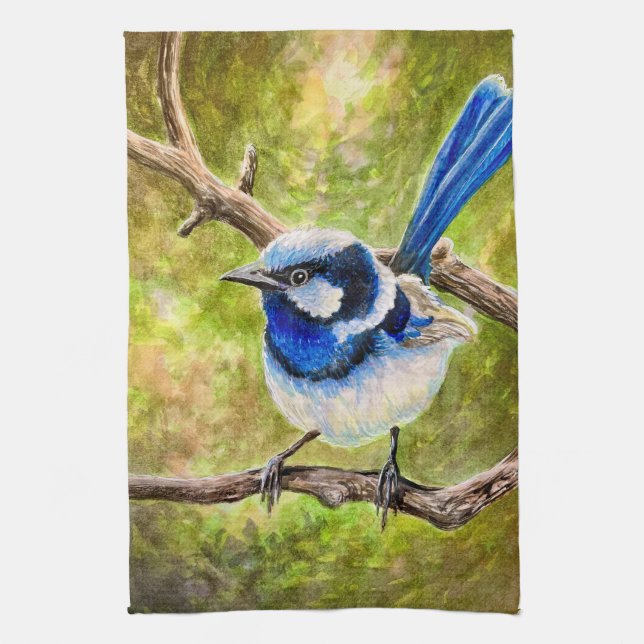 Blue Wren - Tea Towel (Vertical)